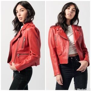 LTH JKT Dre Beltless Biker Jacket in Fire Red